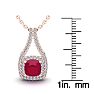 1 2/3 Carat Cushion Cut Ruby and Double Halo Diamond Necklace In 14 Karat Rose Gold, 18 Inches Image-3