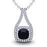 1 1/3 Carat Cushion Cut Sapphire and Double Halo Diamond Necklace In 14 Karat White Gold, 18 Inches Image-1