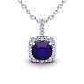 2 1/2 Carat Cushion Cut Amethyst and Halo Diamond Necklace In 14 Karat White Gold, 18 Inches Image-1