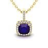 2 1/2 Carat Cushion Cut Amethyst and Halo Diamond Necklace In 14 Karat Yellow Gold, 18 Inches Image-1