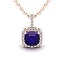 2 1/2 Carat Cushion Cut Amethyst and Halo Diamond Necklace In 14 Karat Rose Gold, 18 Inches Image-1