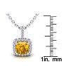 2 1/2 Carat Cushion Cut Citrine and Halo Diamond Necklace In 14 Karat White Gold, 18 Inches Image-3