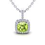 3 Carat Cushion Cut Peridot and Halo Diamond Necklace In 14 Karat White Gold, 18 Inches Image-1
