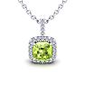 3 Carat Cushion Cut Peridot and Halo Diamond Necklace In 14 Karat White Gold, 18 Inches Image-1