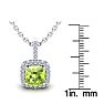 3 Carat Cushion Cut Peridot and Halo Diamond Necklace In 14 Karat White Gold, 18 Inches Image-3