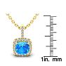 3 Carat Cushion Cut Blue Topaz and Halo Diamond Necklace In 14 Karat Yellow Gold, 18 Inches Image-3