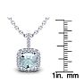 Aquamarine Necklace: Aquamarine Jewelry: 2 1/2 Carat Cushion Cut Aquamarine and Halo Diamond Necklace In 14 Karat White Gold, 18 Inches Image-3