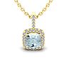 Aquamarine Necklace: Aquamarine Jewelry: 2 1/2 Carat Cushion Cut Aquamarine and Halo Diamond Necklace In 14 Karat Yellow Gold, 18 Inches Image-1