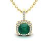 2-1/2 Carat Cushion Shape Emerald Necklaces With Diamond Halo In 14 Karat Yellow Gold, 18 Inch Chain Image-1