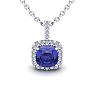3 Carat Cushion Cut Tanzanite and Halo Diamond Necklace In 14 Karat White Gold, 18 Inches Image-1