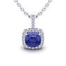 3 Carat Cushion Cut Tanzanite and Halo Diamond Necklace In 14 Karat White Gold, 18 Inches Image-1