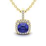 3 Carat Cushion Cut Tanzanite and Halo Diamond Necklace In 14 Karat Yellow Gold, 18 Inches Image-1