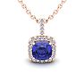 3 Carat Cushion Cut Tanzanite and Halo Diamond Necklace In 14 Karat Rose Gold, 18 Inches Image-1