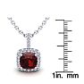 Garnet Necklace: Garnet Jewelry: 3 1/2 Carat Cushion Cut Garnet and Halo Diamond Necklace In 14 Karat White Gold, 18 Inches Image-3