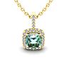 2 1/2 Carat Cushion Cut Green Amethyst and Halo Diamond Necklace In 14 Karat Yellow Gold, 18 Inches Image-1