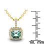 2 1/2 Carat Cushion Cut Green Amethyst and Halo Diamond Necklace In 14 Karat Yellow Gold, 18 Inches Image-3
