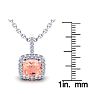3-1/2 Carat Cushion Shape Morganite with Diamond Halo In 14 Karat White Gold With 18 Inch Chain Image-3