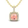 3-1/2 Carat Cushion Shape Morganite with Diamond Halo In 14 Karat Yellow Gold With 18 Inch Chain Image-1