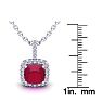 3 1/2 Carat Cushion Cut Ruby and Halo Diamond Necklace In 14 Karat White Gold, 18 Inches Image-3