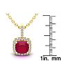 3 1/2 Carat Cushion Cut Ruby and Halo Diamond Necklace In 14 Karat Yellow Gold, 18 Inches Image-3