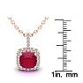 3 1/2 Carat Cushion Cut Ruby and Halo Diamond Necklace In 14 Karat Rose Gold, 18 Inches Image-3