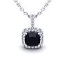 3 1/2 Carat Cushion Cut Sapphire and Halo Diamond Necklace In 14 Karat White Gold, 18 Inches Image-1