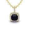 3 1/2 Carat Cushion Cut Sapphire and Halo Diamond Necklace In 14 Karat Yellow Gold, 18 Inches Image-1