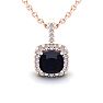 3 1/2 Carat Cushion Cut Sapphire and Halo Diamond Necklace In 14 Karat Rose Gold, 18 Inches Image-1