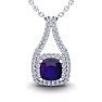 2 Carat Cushion Cut Amethyst and Double Halo Diamond Necklace In 14 Karat White Gold, 18 Inches Image-1