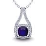 2 Carat Cushion Cut Amethyst and Double Halo Diamond Necklace In 14 Karat White Gold, 18 Inches Image-1