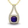 2 Carat Cushion Cut Amethyst and Double Halo Diamond Necklace In 14 Karat Yellow Gold, 18 Inches
 Image-1