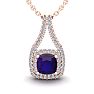 2 Carat Cushion Cut Amethyst and Double Halo Diamond Necklace In 14 Karat Rose Gold, 18 Inches
 Image-1