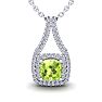 2 Carat Cushion Cut Peridot and Double Halo Diamond Necklace In 14 Karat White Gold, 18 Inches Image-1
