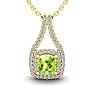 2 Carat Cushion Cut Peridot and Double Halo Diamond Necklace In 14 Karat Yellow Gold, 18 Inches Image-1