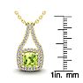 2 Carat Cushion Cut Peridot and Double Halo Diamond Necklace In 14 Karat Yellow Gold, 18 Inches Image-3