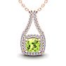 2 Carat Cushion Cut Peridot and Double Halo Diamond Necklace In 14 Karat Rose Gold, 18 Inches Image-1