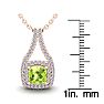 2 Carat Cushion Cut Peridot and Double Halo Diamond Necklace In 14 Karat Rose Gold, 18 Inches Image-3