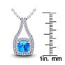 2 1/3 Carat Cushion Cut Blue Topaz and Double Halo Diamond Necklace In 14 Karat White Gold, 18 Inches Image-3