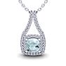 Aquamarine Necklace: Aquamarine Jewelry: 2 1/4 Carat Cushion Cut Aquamarine and Double Halo Diamond Necklace In 14 Karat White Gold, 18 Inches Image-1