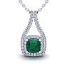 2 Carat Cushion Shape Emerald Necklaces With Double Halo Diamonds In 14 Karat White Gold, 18 Inch Chain Image-1