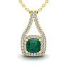 2 Carat Cushion Shape Emerald Necklaces With Double Halo Diamonds In 14 Karat Yellow Gold, 18 Inch Chain Image-1