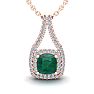 2 Carat Cushion Shape Emerald Necklaces With Double Halo Diamonds In 14 Karat Rose Gold, 18 Inch Chain Image-1
