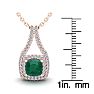 2 Carat Cushion Shape Emerald Necklaces With Double Halo Diamonds In 14 Karat Rose Gold, 18 Inch Chain Image-3