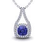 2 Carat Cushion Cut Tanzanite and Double Halo Diamond Necklace In 14 Karat White Gold, 18 Inches Image-1