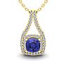 2 Carat Cushion Cut Tanzanite and Double Halo Diamond Necklace In 14 Karat Yellow Gold, 18 Inches Image-1