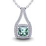 2 Carat Cushion Cut Green Amethyst and Double Halo Diamond Necklace In 14 Karat White Gold, 18 Inches Image-1