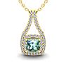 2 Carat Cushion Cut Green Amethyst and Double Halo Diamond Necklace In 14 Karat Yellow Gold, 18 Inches Image-1