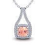 2-1/4 Carat Cushion Shape Morganite Necklace and Double Diamond Halo In 14 Karat White Gold With 18 Inch Chain Image-1