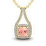 2-1/4 Carat Cushion Shape Morganite Necklace and Double Diamond Halo In 14 Karat Yellow Gold With 18 Inch Chain Image-1