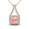 2-1/4 Carat Cushion Shape Morganite Necklace and Double Diamond Halo In 14 Karat Rose Gold With 18 Inch Chain Image-1